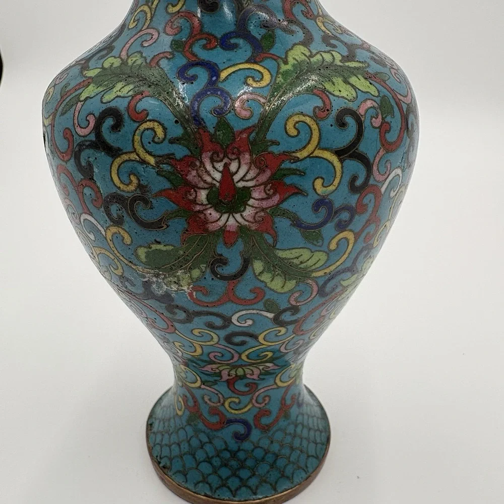 Vintage Mid‎ 19th Century Chinese Cloisonné Vase Multicolor Intricate Design 8